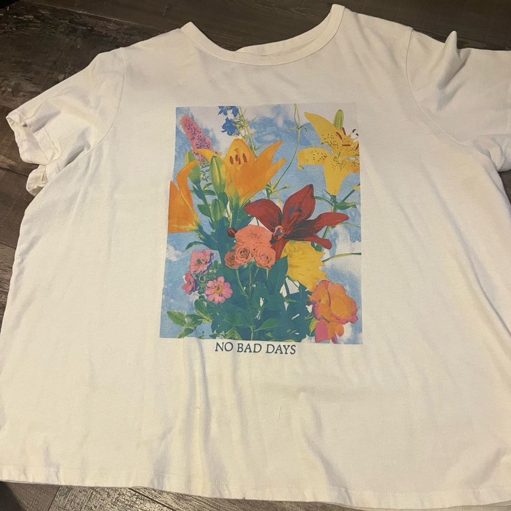 White Graphic T-Shirt with Floral Design